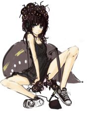  akg akg_k-series_headphones bare_shoulders black_hair blue_eyes camisole commentary_request converse creature darkness female flat_chest headphones highres long_hair monster no_socks original panties_(pantsu-pirate) shoes sitting sneakers solo spread_legs yami_shoujo 