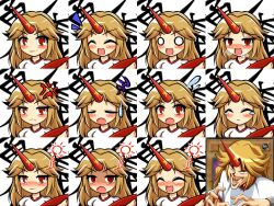  ^_^ anger_vein bad_id bad_pixiv_id banned_artist blonde_hair blush closed_eyes cup drunk empty_eyes expressions heavy_breathing horn hoshiguma_yuugi kisaragi_zwei long_hair open_mouth parody red_eyes sakazuki smile squiggle style_parody sweatdrop tears touhou yuu-gi-ou yuu-gi-ou_duel_monsters 