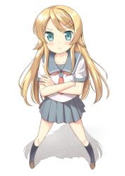  blonde_hair commentary_request crossed_arms female green_eyes kousaka_kirino kousaka_kirino&#039;s_school_uniform long_hair ore_no_imouto_ga_konna_ni_kawaii_wake_ga_nai school_uniform serafuku solo yoshikita_popuri 