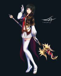  black_hair evy evy_(mabinogi) len|arc mabinogi mabinogi_heroes ribbon staff thighhighs 