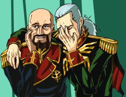  2boys aiguille_delaz anavel_gato bald beard drawfag eli_mintzer epaulettes facial_hair gundam gundam_0083 laughing laughing_girls_(meme) meme military military_uniform multiple_boys non-web_source parody ponytail uniform white_hair zeon 