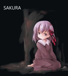  aged_down bad_id bad_pixiv_id dress empty_eyes fate/zero fate_(series) female kneeling lolicon matou_sakura nishigyou_teraa purple_eyes purple_hair ribbon solo 