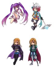  1boy 2girls argent-ag ascot blonde_hair blue_shirt boots brown_eyes cape chibi commentary_request detached_sleeves dual_persona full_body gloves gradient_hair group_picture kneehighs kneeling leggings long_hair multicolored_hair multiple_girls official_alternate_costume one_eye_closed pascal_(tales) purple_eyes purple_hair red_hair richard_(king_of_windor)_(tales) richard_(tales) scarf shirt shoes short_hair shorts smile socks sophie_(tales) sophie_(toast_of_the_town)_(tales) staff tales_of_(series) tales_of_graces thigh_boots thighhighs twintails white_hair white_legwear white_shorts 