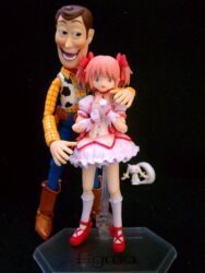  1boy crossover female figma kaname_madoka kaname_madoka_(magical_girl) kyuubee mahou_shoujo_madoka_magica mahou_shoujo_madoka_magica_(anime) revoltech sheriff_woody toy_story 