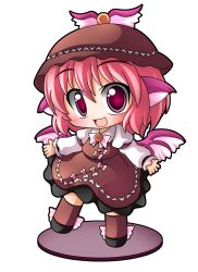  animal_ears bad_id bad_pixiv_id blush brown_dress chibi dress faux_figurine female hat mystia_lorelei open_mouth outstretched_arms pink_eyes pink_hair shinjitsu short_hair simple_background smile solo standing touhou white_background wings 