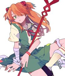  bad_id bad_pixiv_id bandages blue_eyes female hair_over_one_eye lance_of_longinus_(evangelion) long_hair neon_genesis_evangelion orange_hair pikaro school_uniform solo souryuu_asuka_langley the_end_of_evangelion 