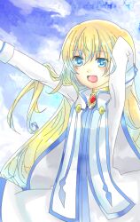  :d blonde_hair blue_eyes blush colette_brunel collet_brunel gem jewel jewelry long_hair necklace open_mouth smile solo tales_of_(series) tales_of_symphonia 