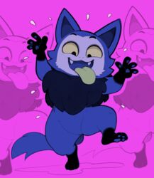  2017 anthro blue_body blue_fur canid canine eerie_(telemonster) fangs fur hi_res male mammal mangneto mythological_canine mythological_creature mythology open_mouth open_smile pink_background simple_background smile solo teeth telemonster tongue tongue_out were werecanid werecanine werewolf 