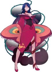  adiane blue_hair commentary corset dress eyepatch female high_heels long_hair scorpion_tail solo tail tattoo tengen_toppa_gurren_lagann transparent_background zorim 