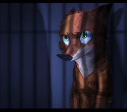  2017 anthro bars black_bars canid canine clothed clothing disney fox green_eyes hi_res inmates_clothing letterbox male mammal nick_wilde orange_jumpsuit prison prison_uniform prisoner red_fox solo sprinkah true_fox zootopia 