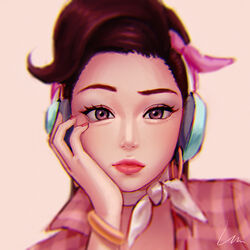  artist_name bad_id bad_pixiv_id bangle bracelet brown_eyes brown_hair commentary cruiser_d.va d.va_(overwatch) earrings female hand_on_own_cheek hand_on_own_face head_scarf headphones hoop_earrings jewelry long_hair looking_at_viewer neckerchief official_alternate_costume overwatch overwatch_1 plaid plaid_shirt portrait red_lips red_shirt shirt short_sleeves signature simple_background solo swept_bangs umigraphics white_neckerchief 