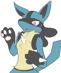  2016 absurd_res anthro blush bodily_fluids breasts canid canine daww featureless_breasts female fur generation_4_pokemon hi_res kemono lucario mammal nintendo pawpads pokemon pokemon_(species) simple_background solo sweat white_background xan_(pixiv) 