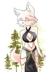  absurd_res anthro bottomwear breasts canid canine canis cheek_tuft closed_eyes clothed clothing collar collarbone curled_hair efradraws facial_tuft female fog hair hi_res inner_ear_fluff kasni_(efradraws) mammal meme meme_clothing northwind northwind_(efradraws) painting_(artwork) seductive short_hair skirt small_breasts smile solo tail traditional_media_(artwork) tuft watercolor_(artwork) wolf 