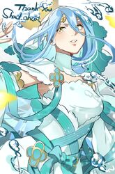  absurdres alternate_costume azura_(fire_emblem) blue_hair breasts commissioner_name cosplay female fire_emblem fire_emblem_fates fire_emblem_heroes hair_between_eyes highres ko-fi_commission light_blue_hair medium_breasts messy_hair mikoto_(adrift)_(fire_emblem) mikoto_(fire_emblem) mikoto_(fire_emblem)_(cosplay) misokatsuhaumai solo thank_you upper_body yellow_eyes 