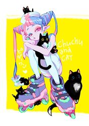  big_shoes clothing colored_nails domestic_cat elf english_text felid feline felis female footwear hair hat headgear headwear hi_res holding_animal holding_cat humanoid humanoid_pointy_ears kung-fu_piggy_one legwear mammal multicolored_hair nails pink_eyes shoes socks source_request text thigh_highs two_tone_hair unknown_artist white_clothing white_footwear white_hat white_headwear white_socks 