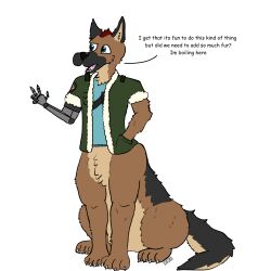  anthro canid canine canis domestic_dog german_shepherd herding_dog hi_res implied_transformation male mammal pastoral_dog robotic_arm solo taur 