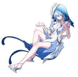  absurdres armlet bare_legs blue_hair blue_nails blue_veil breasts chinese_commentary closed_mouth collarbone colored_eyelashes commentary_request dress feet female full_body hair_between_eyes heel-less_heels highres jewelry large_breasts legs long_hair looking_down nail_polish purple_eyes sandals simple_background sleeveless sleeveless_dress solo the_shorekeeper_(wuthering_waves) toenail_polish toenails toes two-tone_veil veil white_background white_dress white_veil wuthering_waves xiaoyu_yao_(htx1993601) 