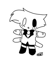  4_arms angel_dust anthro arachnid arthropod chibi clothed clothing demon enaic31 featureless_hands hazbin_hotel male monochrome multi_arm multi_limb simple_background solo spider white_background 