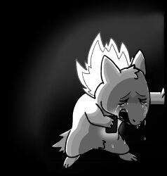  2024_pokemon_gigaleak ambiguous_gender black_and_white black_background cellphone depression electronics fire generation_2_pokemon heathecliff monochrome nintendo phone pokemon pokemon_(species) sad simple_background solo typhlosion 