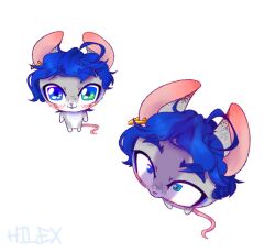  anthro blue_hair chibi fur grey_body grey_fur hair hilex looking_up male mammal meme murid murine rat rodent shocked simple_background solo 