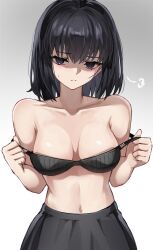  absurdres bare_shoulders black_bra black_eyes black_hair black_skirt blush bra breasts cleavage collarbone female highres kuonji_alice looking_at_viewer mahou_tsukai_no_yoru medium_breasts navel shaded_face short_hair skirt solo umeo_(pixiv51103813) underwear 