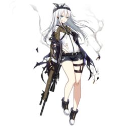  bandaid bandaid_on_cheek bandaid_on_face bandana belt black_footwear black_gloves black_jacket black_shorts blue_eyes boots colored_shoe_soles darpa_xm-3 earpiece female fingerless_gloves full-length_zipper full_body girls&#039;_frontline gloves gun hair_between_eyes hand_on_own_hip holding holding_gun holding_weapon jacket leotard long_hair looking_at_viewer official_art open_mouth rifle scope shell_casing shi-chen shorts smoke sniper_rifle solo standing thigh_strap third-party_source torn_clothes torn_jacket torn_leotard torn_shorts transparent_background trigger_discipline weapon white_hair white_leotard xm3_(girls&#039;_frontline) zipper 