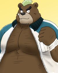  2020 4:5 anthro ashigara_(tas) bear belly black_nose brown_body brown_fur fur hi_res humanoid_hands kemono lifewonders male mammal overweight overweight_anthro overweight_male simple_background solo tokyo_afterschool_summoners yaki_atsuage 