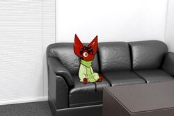  aamon_(james_howard) anthro bat casting_couch demon furniture hi_res james_howard male mammal meme smol_aamon_(james_howard) sofa solo 