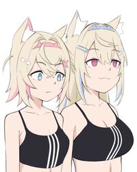  2girls :3 :| animal_ear_fluff animal_ears bandaid bandaid_hair_ornament blonde_hair blue_eyes blue_hair breast_envy breasts cleavage closed_mouth collarbone colored_inner_animal_ears dog_ears dog_girl fuwawa_abyssgard gorgenzolla hair_intakes hair_ornament hairband hairclip hairpin hololive hololive_english large_breasts long_hair medium_breasts medium_hair medium_support_(meme) meme mococo_abyssgard multicolored_hair multiple_girls no_pupils oekaki pink_eyes pink_hair pink_hairband siblings sisters smug spaghetti_strap streaked_hair tank_top twins virtual_youtuber x_hair_ornament 