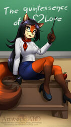  2020 9:16 abluedeer anthro apple bethellium black_hair black_nose bottomwear breasts canid canine chalkboard clothed clothing dipstick_tail english_text eyewear female food footwear forehead_gem fox fruit fur gem glasses hair hi_res high_heels leg_markings mammal markings open_mouth orange_body orange_fur plant scarf shoes skirt socks_(marking) solo tail tail_markings text yellow_eyes zoana_(bethellium) 