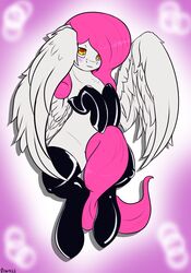  coy edgarkingmaker equid equine feral hair hasbro hi_res horse latex mammal my_little_pony mythological_creature mythological_equine mythology pegasus pink_hair pinup pony pose shy solo tagme white_body wings 