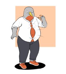  anthro avian beak belly big_belly bird male netflix oscine overweight overweight_male passerine robin_(bird) sambaba solo speckle_(tuca_and_bertie) tuca_and_bertie 