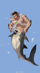  1boy ? absurdres arrow_(symbol) bara bare_shoulders black_male_underwear bottomless briefs brown_hair dolphin_boy eyebrow_cut facial_hair freediving goatee green_eyes highres male_focus male_underwear mature_male midriff_peek muscular muscular_male navel navel_hair nipple_slip nipples nose_piercing nose_ring original pectorals piercing recycling_symbol short_hair sideburns sidepec solo stomach tank_top thick_eyebrows undercut underpec underwater underwear unworn_male_underwear white_tank_top xiaolumiaoliya 