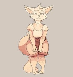  2020 absurd_res anthro barefoot breasts canid canine cheek_tuft clothed clothing facial_tuft feet female fox fully_clothed fur head_tuft hi_res mammal neck_tuft shirt simple_background smile solo standing topwear tuft zhanbow 