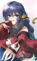  animal_ears bad_id bad_pixiv_id bare_shoulders blue_eyes blue_hair bottle braid breasts cat_ears cat_girl cat_tail collar commentary_request e-co female holding holding_bottle karulau large_breasts long_hair looking_at_viewer metal_collar open_mouth solo tail utawarerumono 