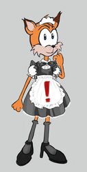  anthro bobcat bow_ribbon bubsy bubsy_(series) bubsy_bobcat clothed clothing crossdressing felid feline footwear fur happy hi_res high_heels legwear long_socks lynx maid_apron maid_headdress maid_uniform male mammal negafelix puffy_sleeves solo stockings uniform walking 