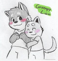  anthro blush canid canine canis chibi countershading domestic_dog duo grumpy-lion hug husky kuugo_(lagoon_lounge) lagoon_lounge male male/male mammal nordic_sled_dog seiya_inami simple_background smile spitz 