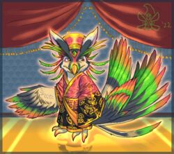  avian clothing colorful_theme dahbastard eukaryoticprokaryote eukayoticprokaryote fantasy feathers gem hi_res hybrid magic male mystical robe silk solo 