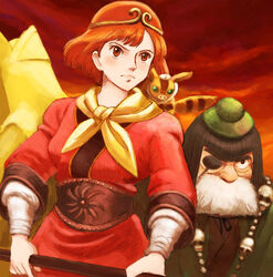  1boy animal bad_id bad_pixiv_id bo_staff breasts brown_eyes brown_hair circlet closed_mouth commentary cosplay eyepatch female hat headgear holding holding_staff jewelry journey_to_the_west kaze_no_tani_no_nausicaa lafolie nausicaa necklace pig_snout sha_wujing sha_wujing_(cosplay) short_hair skull skull_necklace staff sun_wukong sun_wukong_(cosplay) teto_(nausicaa) weapon 