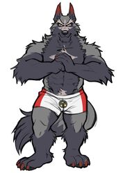  2021 absurd_res adios anthro biceps bottomwear canid canine canis clothing fur hi_res male mammal muscular muscular_anthro muscular_male solo wolf 