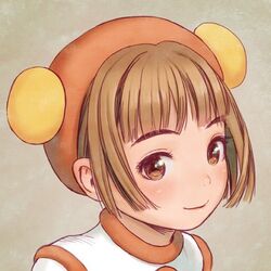  brown_eyes brown_hair close-up female gouketsuji_ichizoku grey_background hananokouji_kurara hat murata_range official_art photoshop_(medium) portrait short_hair simple_background smile solo 