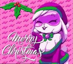  animated anthro big_breasts black_lipstick blowing_kiss breasts christmas christmas_clothing christmas_headwear cleavage closed_eyes clothed clothing collar digital_media_(artwork) female fur green_clothing green_ribbons hat headgear headwear holidays holly_(plant) lagomorph leporid lipstick makeup mammal merry_christmas pink_accessory pink_clothing pink_nose pixel_(artwork) pixel_animation plant rabbit roxy_(senorkah) santa_hat senorkah solo white_body white_fur 