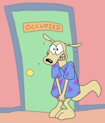  anthro bathroom bottomless clenched_teeth clothed clothing conditional_dnp desperation digital_media_(artwork) hi_res holding_crotch knock-kneed macropod male mammal marsupial nickelodeon omorashi pigeon_toed potty_dance rocko&#039;s_modern_life rocko_rama teeth wallaby wolftacos 