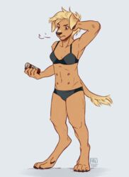  anthro bird_dog bra breasts canid canine canis clothed clothing digitigrade domestic_dog female hair hindpaw human hunting_dog labrador lakehounds mammal multi_nipple nipples paws retriever solo transformation underwear 