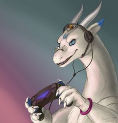  2017 ambiguous_gender arms_bent blue_ears blue_eyes conditional_dnp controller cord dragon dualshock dualshock_4 electronics eyewear feral fur furred_dragon furred_scalie game_controller gaming glasses headgear headphones headset holding_controller holding_game_controller holding_object horn kodardragon malik mythological_creature mythological_scalie mythology open_mouth playing_video_game playstation playstation_4 playstation_controller scalie simple_background solo sony_corporation sony_interactive_entertainment teeth tongue wired_headphones wireless_controller 