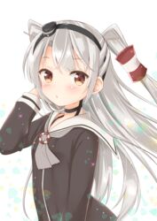  amatsukaze_(kancolle) brown_eyes commentary_request dress female hairband kantai_collection long_hair sailor_dress solo two_side_up white_hair yoshikita_popuri 