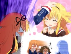  3girls afterimage angry blonde_hair blush brown_hair closed_eyes commentary_request goribote headpat imagining long_hair mikakunin_de_shinkoukei mitsumine_mashiro motion_blur multiple_girls smile suetsugi_konoha yonomori_benio 