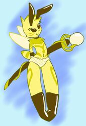  2016 anthro arthropod bee clothed clothing daniel_goldcoin femboy hymenopteran insect_wings insects legwear male prince_bee simple_background smile solo wings 