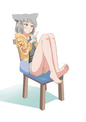  alternate_costume animal_ears bare_legs barefoot black_shirt blunt_bangs breasts brown_shorts casual cat_ears cat_girl drinking drinking_straw facial_mark feet female full_body grey_hair highres jacket kageyasu legs long_legs nia_(xenoblade) panties pantyshot pink_panties shirt short_hair shorts small_breasts soles solo toes underwear xenoblade_chronicles_(series) xenoblade_chronicles_2 yellow_eyes yellow_jacket 