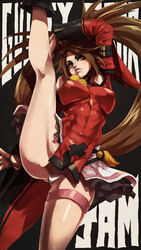  abs absurdres ankle_boots axe_kick big_hair boots breasts brown_eyes brown_hair character_name china_dress chinese_clothes commentary covered_navel detached_sleeves dress english_commentary female guilty_gear guilty_gear_xrd hair_ornament hair_tubes hairclip high_kick highres impossible_clothes impossible_dress kicking kneepits kuradoberi_jam large_breasts leg_up lips long_hair makeup mascara microdress monori_rogue nose panties pantyshot parted_bangs photoshop_(medium) red_dress skin_tight solo split standing standing_on_one_leg standing_split thick_eyebrows thigh_strap thighs underwear very_long_hair white_panties wide_sleeves 